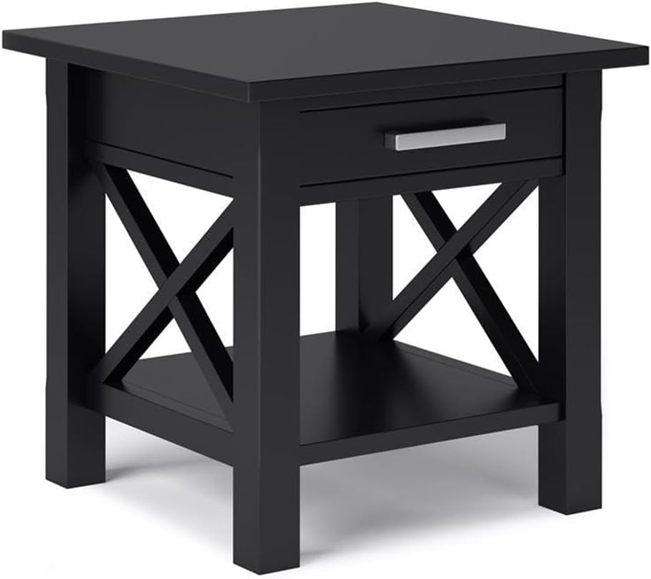 Pemberly Row Solid Wood End Table with Storage, Black Finish, 20.5" W x ...