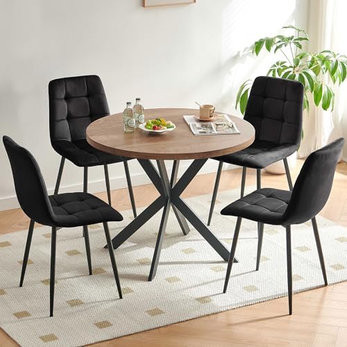 Homedot Black Dining Chairs Set of 4, Modern Upholstered Velvet Kitchen Recep...