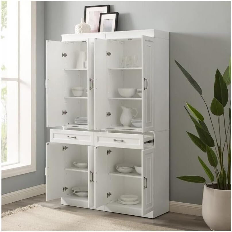Maykoosh Pantry Cabinets - 2 Piece Kitchen Storage Organizer, White Finish