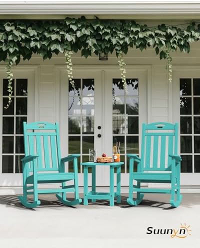 Oversized Outdoor Rocking Chair, High Back Porch Rocker Chair, HDPE All Weath...
