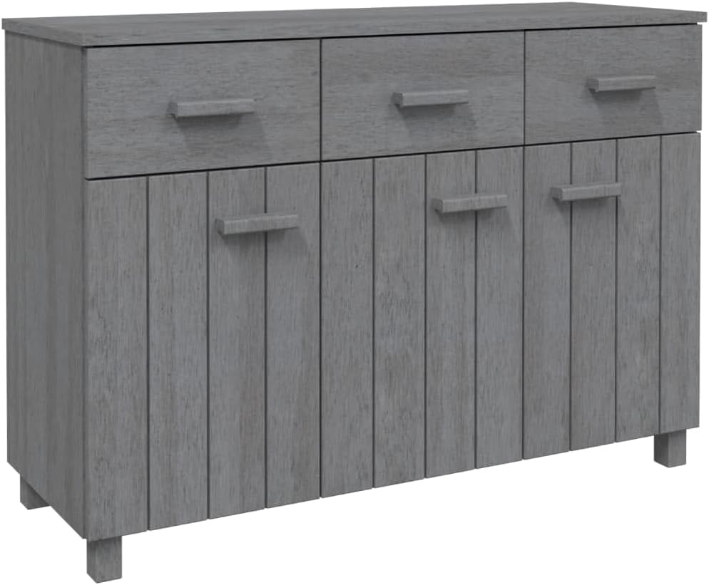 Sideboard Buffet Cabinet, Dark Grey Solid Pine Wood Credenza with 3 Drawers a...