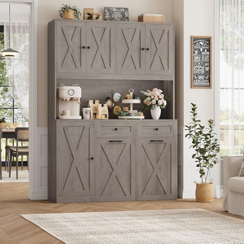 HOSTACK 71" Kitchen Pantry with 12.5 Gallon Double Trash Can Cabinet, Gr...