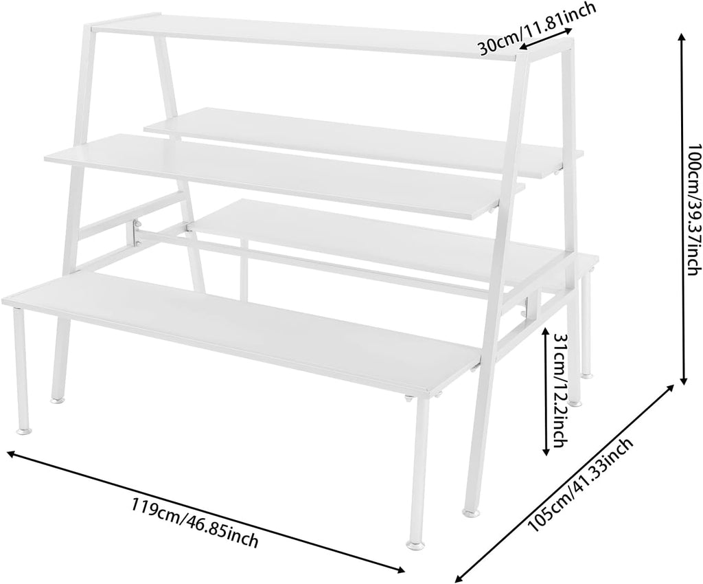 Nesting Tables for Retail Display, 3 Tier Metal Shoe Handbag Display Stand, Modern Retail Display Tables for Boutiques, Floor Standing Double Side Display Riser Shelf for Clothing Stores (White)