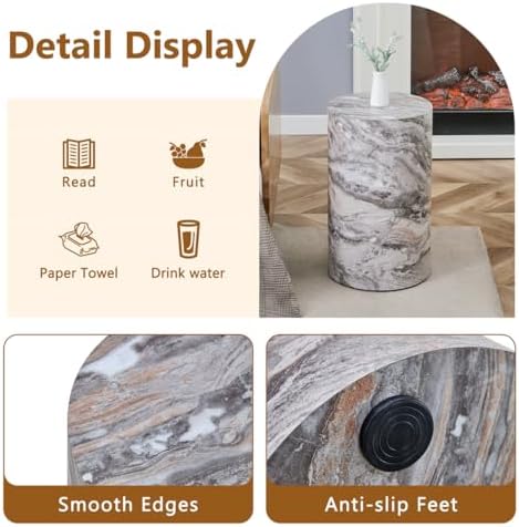 Round End Table Living Room Table, Faux Marble Sofa Couch Side Table, Bedside...