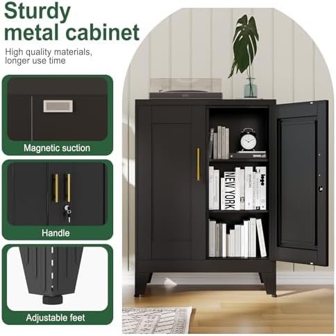 Black Metal Storage Cabinet, 36" Tall Locking Storage Cabinet