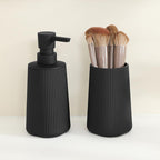 Bathroom Accessories 2 Piece Soap Dispenser and Toothbrush Holder Set Striped Black