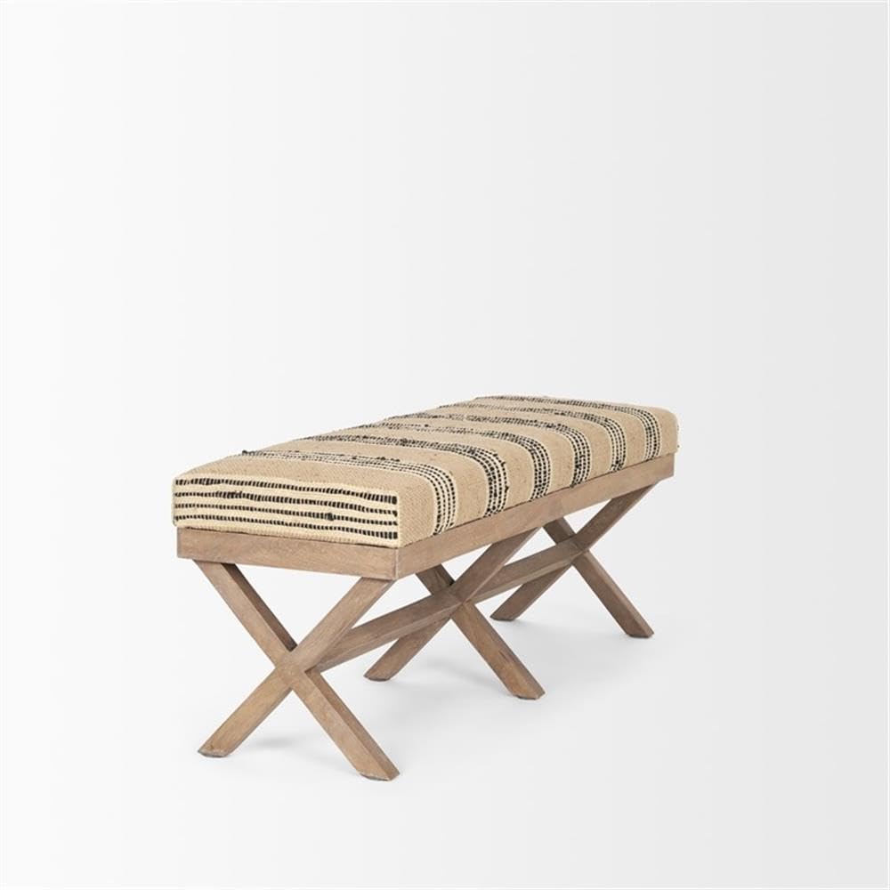 Pemberly Row Upholstered Accent Bench, 50L x 16W x 18.8H, Mango Wood Base, Be...