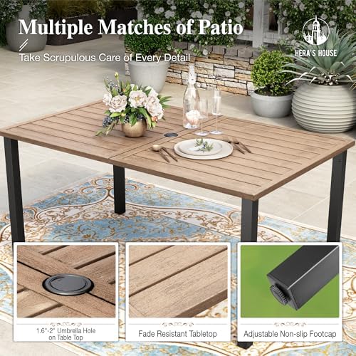 HERA'S HOUSE 7pc Patio Dining Set, Outdoor Wood-Like Metal Table & 6 ...