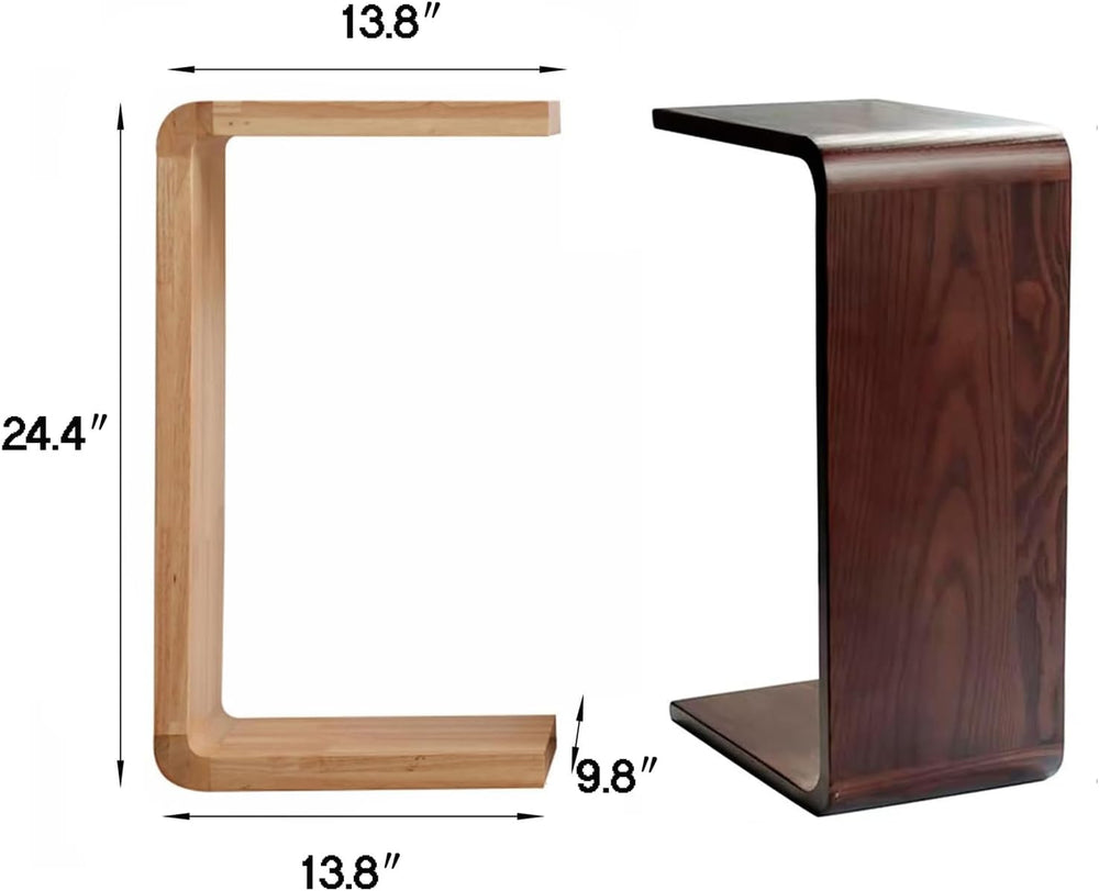 Solid Wood End Table for Couch,C Shaped Side Table Slide Under Sofa Table for...