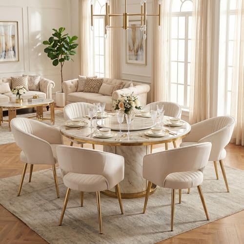Modern Dining Chairs Set of 8, Upholstered PU Leather Gold Dining Room Chairs...