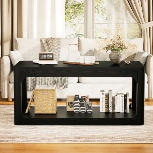 3-Piece Coffee Table Set with 2 Side Tables, Black | Two-tier storage design,...