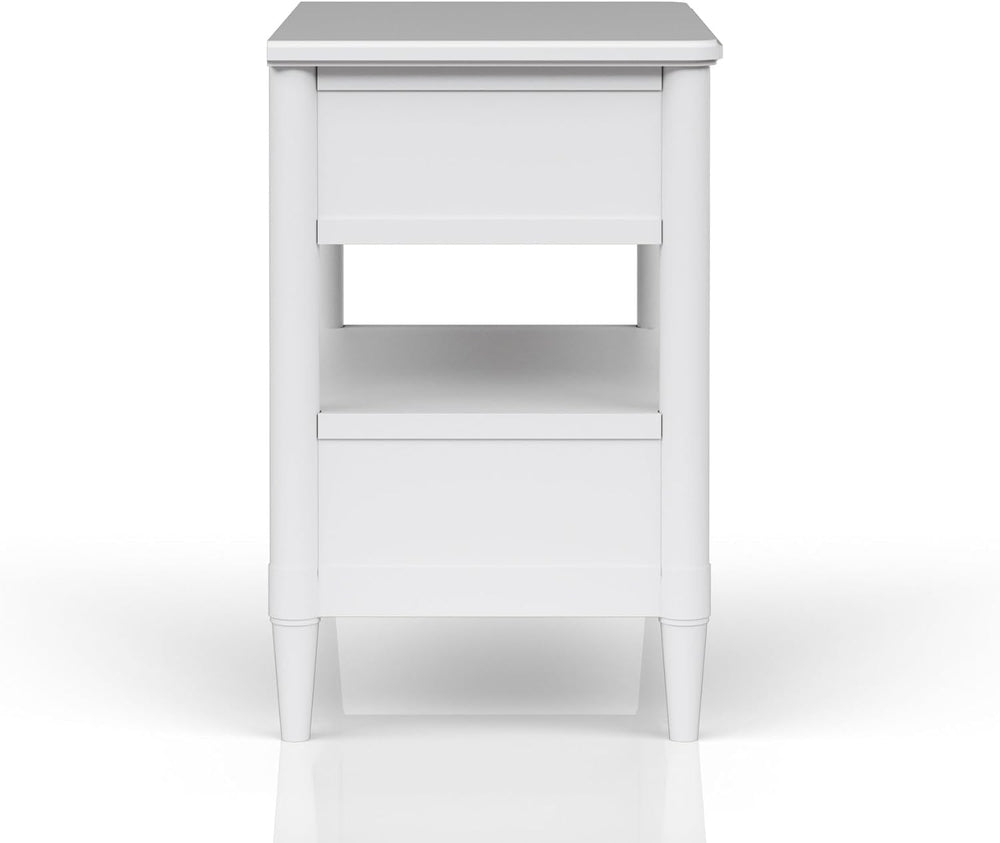 Open Nightstand White Finish with 2 Drawers,for Small Spaces