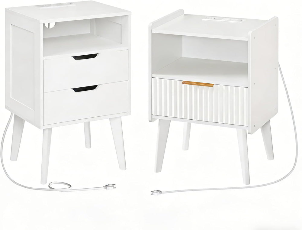 MAHANCRIS Nightstand with Charging Station and Modern Bedside Table Bundle, W...