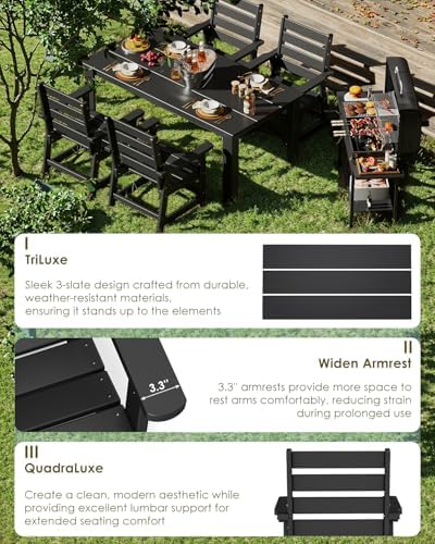 GREENVINES 7-piece Outdoor Dining Set, HDPE Table & 6 Chairs, Black