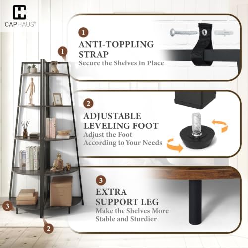CAPHAUS 4-Tier Corner Shelf Stand, Tall Display Shelves, Ladder Corner Wood S...