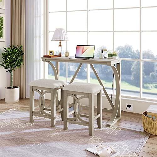 RuiSiSi 3 Piece Counter Height Dining Set, Farmhouse Kitchen Table Set with U...