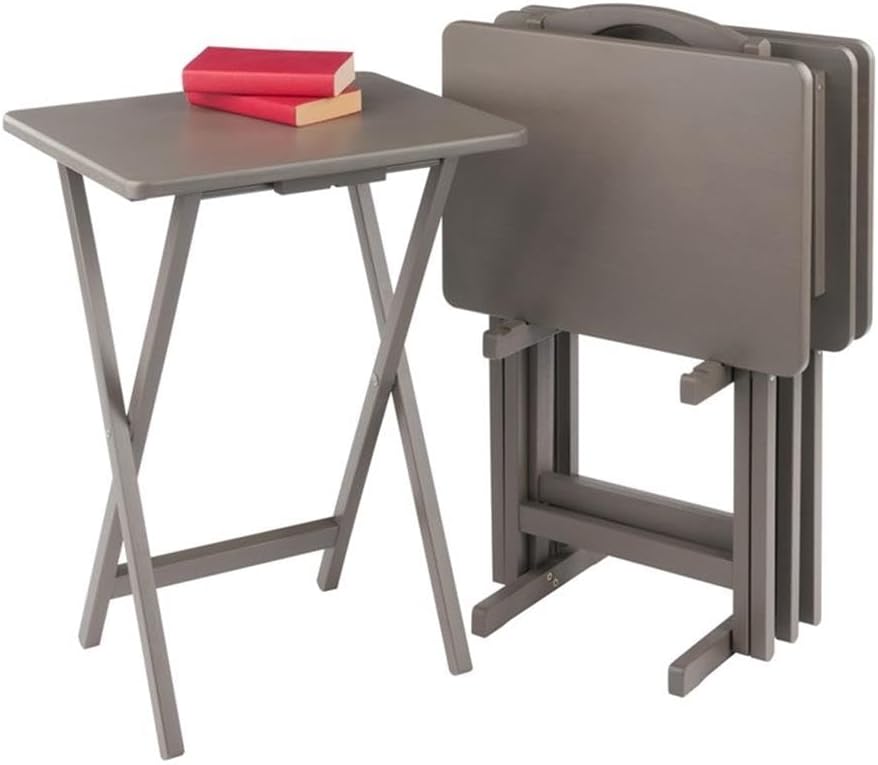 Pemberly Row Solid Wood 5-Pc Snack Table Set, Oyster Gray Finish, Rectangular...