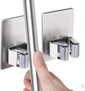 HANZE 2 Pack Stainless Steel Mop Broom Holder Organizer, Self Adhesive Wall Mounted Mop Organizer Storage Rack Clip for Kitchen Bathroom and Garage (Rectangle, Large)