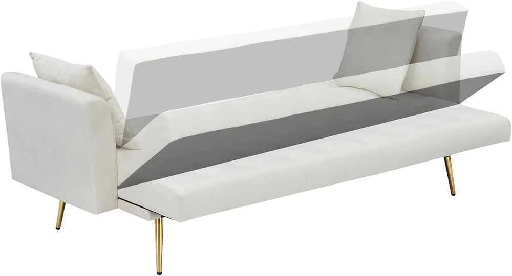 71" Modern Velvet Sofa Bed Futon, Convertible Sleeper Couch, Adj. Backre...