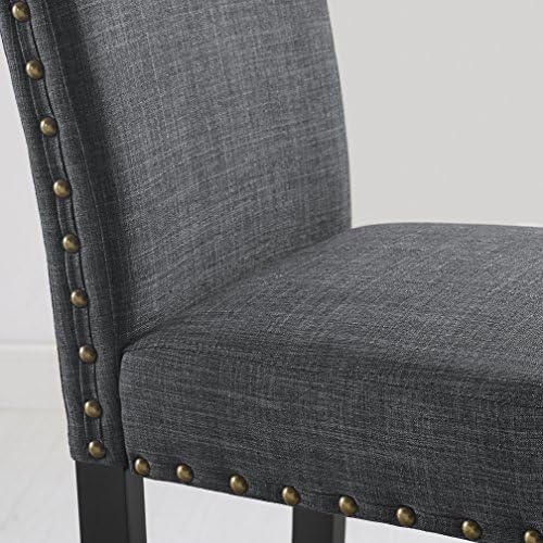 Roundhill Furniture Biony Gray Fabric Dining Chairs with Nailhead Trim, Pack ...