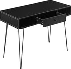 VECELO 39.3" Home Office Work Table with Drawers,Computer Desk with Hairpin Leg for Writing/Study,Classic Black