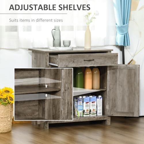 HOMCOM Farmhouse Sideboard Buffet Cabinet Barn Door Gray