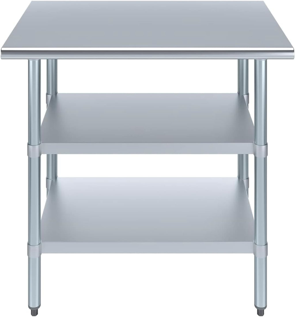 AmGood Stainless Steel Work Table with 2 Shelves | NSF | Metal Utility Table (36" Long x 24" Deep)