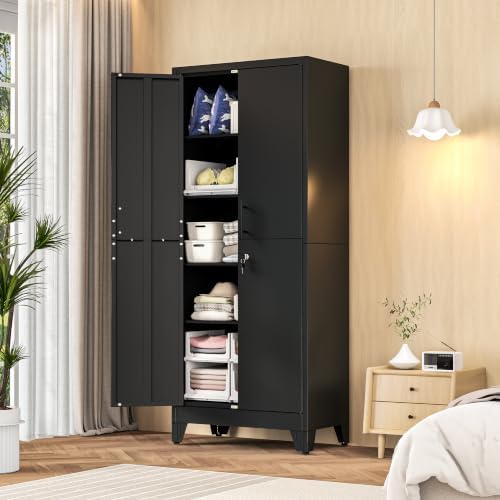 GAIOUS Tall Metal Storage Cabinet with Lock, Freestanding Steel Bookcase