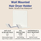Hair Dryer Holder, Blow Dryer Holder Wall Mounted Hair Tool Organizer Self Adhesive Hair Dryer Holder Wall Mount, Compatible for Hair Dryer Holder for Bathroom White PTALSEAW