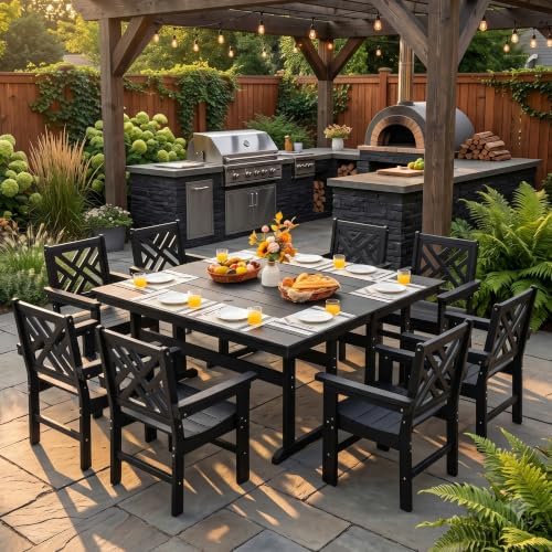 HDPE Outdoor Dining Set,10-Piece Outdoor Table and Chairs Include 8 Dining Ch...