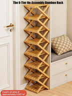 The 9-Tier No-Assembly Bamboo Rack, 2026 New 9 Tier Bamboo Shoe Rack, Bamboos Shoes Storage Racks, Foldable Vertical Organizer for Entryway, Closet, Bedroom, Small Spaces (Brown 9 Tier)