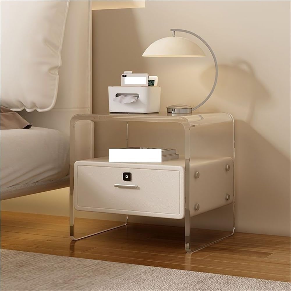 Nightstand with Drawer and Open Storage Acrylic Bedside Tables Side Table wit...