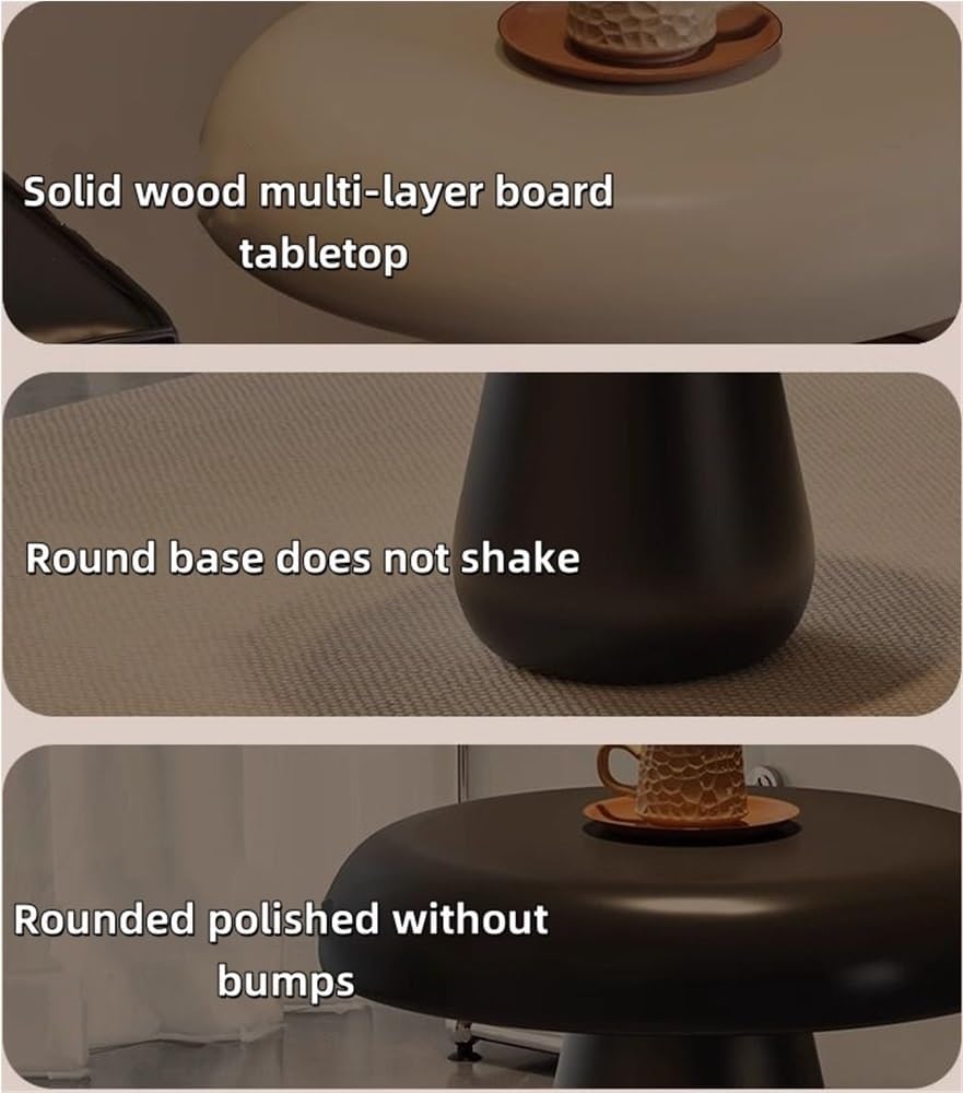 Modern Mushroom Round Side Table - Stylish Wood End Table for Living Room, Be...
