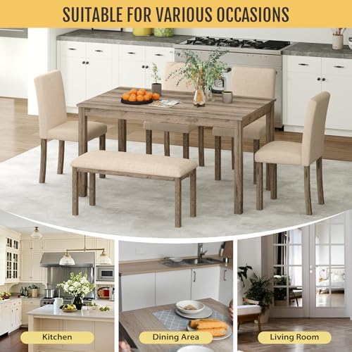 Zevemomo 6-Piece Solid Wood Dining Table Set, Wooden Legs Table Set, Brown