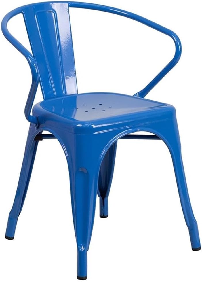 Flash Furniture Luna Commercial Grade Blue Metal Indoor-Outdoor Chair with Arms