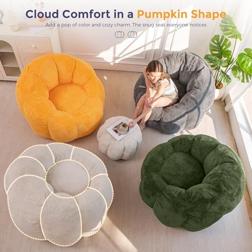 MAXYOYO Bean Bag Chair with Ottoman, Giant Pumpkin Lounge Chair for Adults | ...