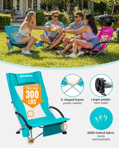KingCamp Low Beach Chairs 2 Pack, Folding Portable Chair for Adults lightweig...