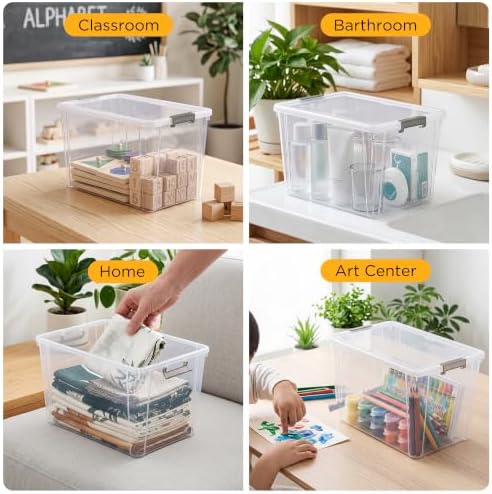 Citylife 6Packs 7.8Qt Plastic Storage Bins with Lids, Clear Organizer | Stackable totes Containers for Craft Supplies, Documents,Garage,Toys,Office and Classroom