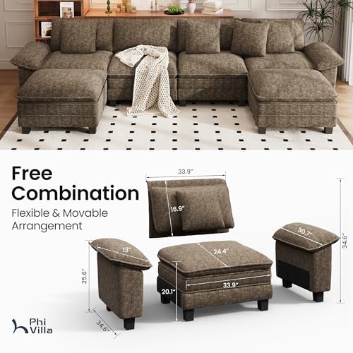 PHI VILLA Oversized 6-Seat U Shaped Modular Cloud Couch Sectional Sofa | Gray...