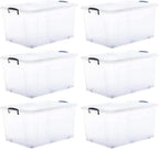 Superio Storage Bins with Lids- Clear Boxes for Organizing, Stackable Plastic Containers- BPA Free, Non-Toxic, Odor Free, Organizer for Home, Office, Dorm (6 Pack, 85 Qt (Wheeled))