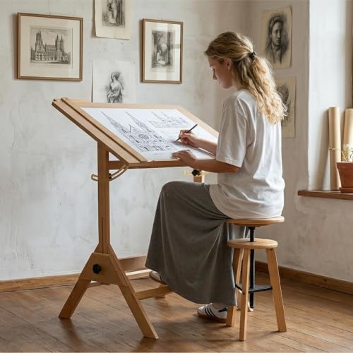 MEEDEN Wood Drafting Table & Stool: 35.5" x 23.5" Art Desk and ...