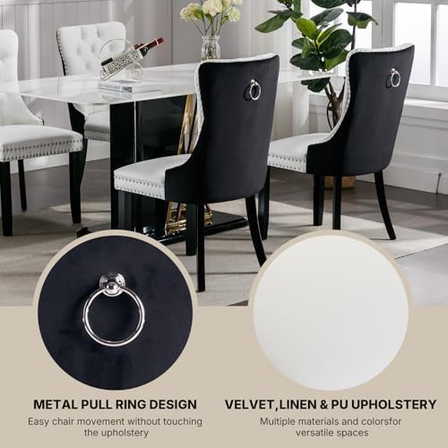 OVENTA Modern Tufted Upholstered Dining Chairs Set of 6, Black White Velvet a...