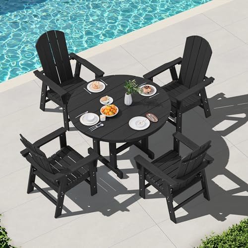 SERWALL 5-Piece Patio Dining Set, 45" Table & 4 Adirondack Chairs, B...