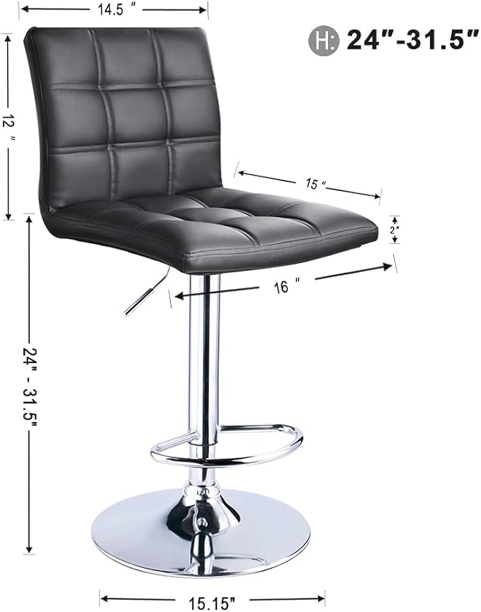 Leopard Modern Square PU Leather Adjustable Bar Stools with Back, Square Back...
