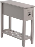 Gery 2 Pack Chairside Narrow End Table with Drawer, Solid Recliner Side Table with Storage Shelf, Slim Nightstand Bedside Table for Bedroom