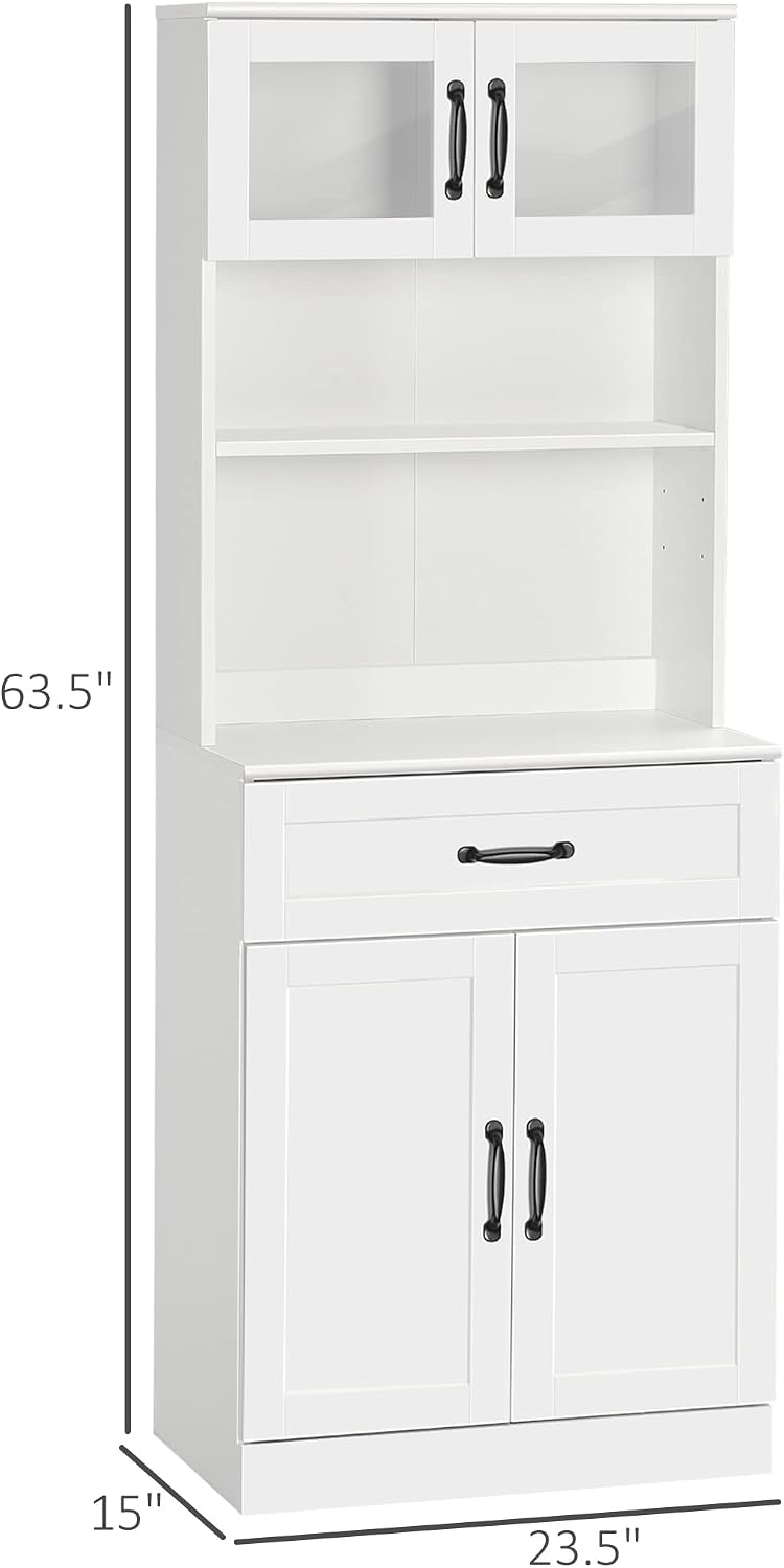 HOMCOM 63.5 Inches Freestanding Kitchen Pantry, 4-Door Buffet Cabinet with Hu...