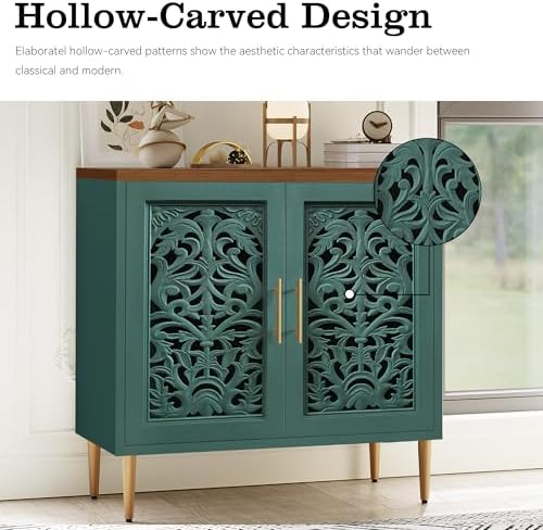 ARTPOWER Vintage Hollow Carving Accent Cabinet with 2 Doors for Living Room
