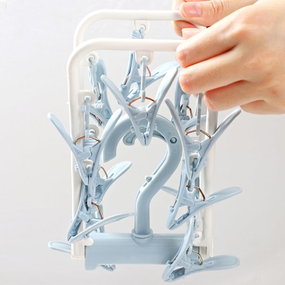 Clothes Drying Racks 2 Pack Small Folding Portable Underwear Hangers with Clips Socks 12 Clips 360° Rotatable Hook for Drying Towels Bras Baby Clothes Gloves Plast
