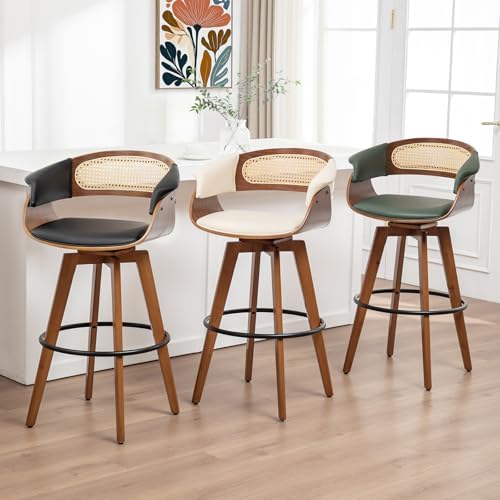 Rattan Swivel Counter Stools, Mid Century Modern Counter Stools with Back | N...