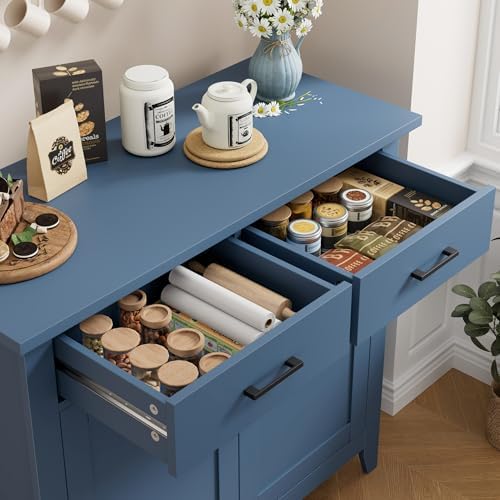 HORSTORS Farmhouse Kitchen Storage Cabinet, Small Buffet, Coffee Bar, Blue